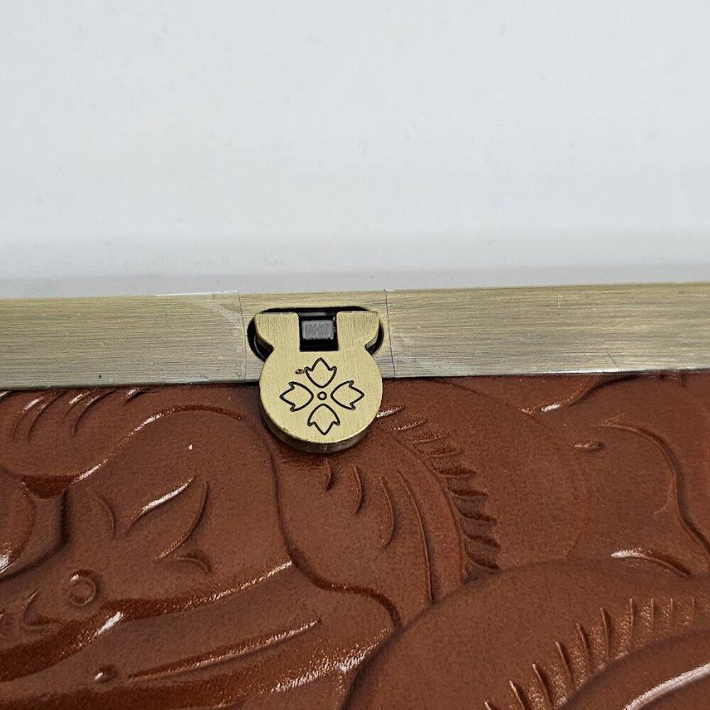 NWT PATRICIA NASH Cauchy Wallet FLORENCE BROWN Tooled Leather Bi-fold Frame RFID - Picture 3 of 7